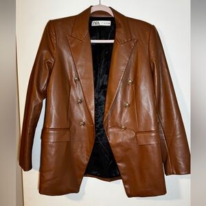 Zara Faux Leather Double Breasted Camel Jacket